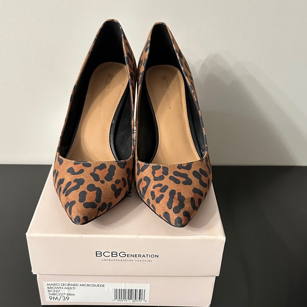 BCBGeneration Brown and Black Leopard Heels